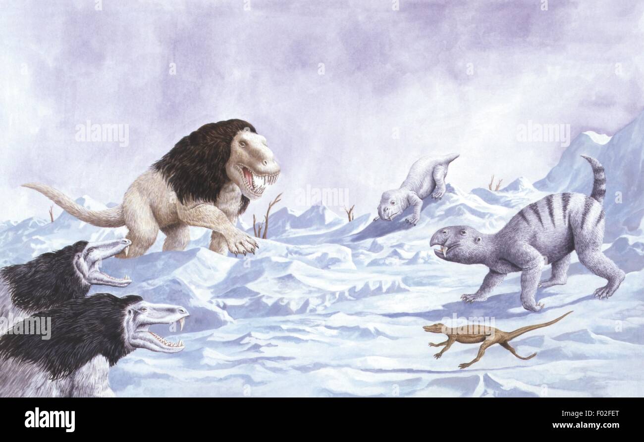 Paléozoologie - Ice Age - animaux préhistoriques dans leur environnement - Art par Philip Hood Banque D'Images