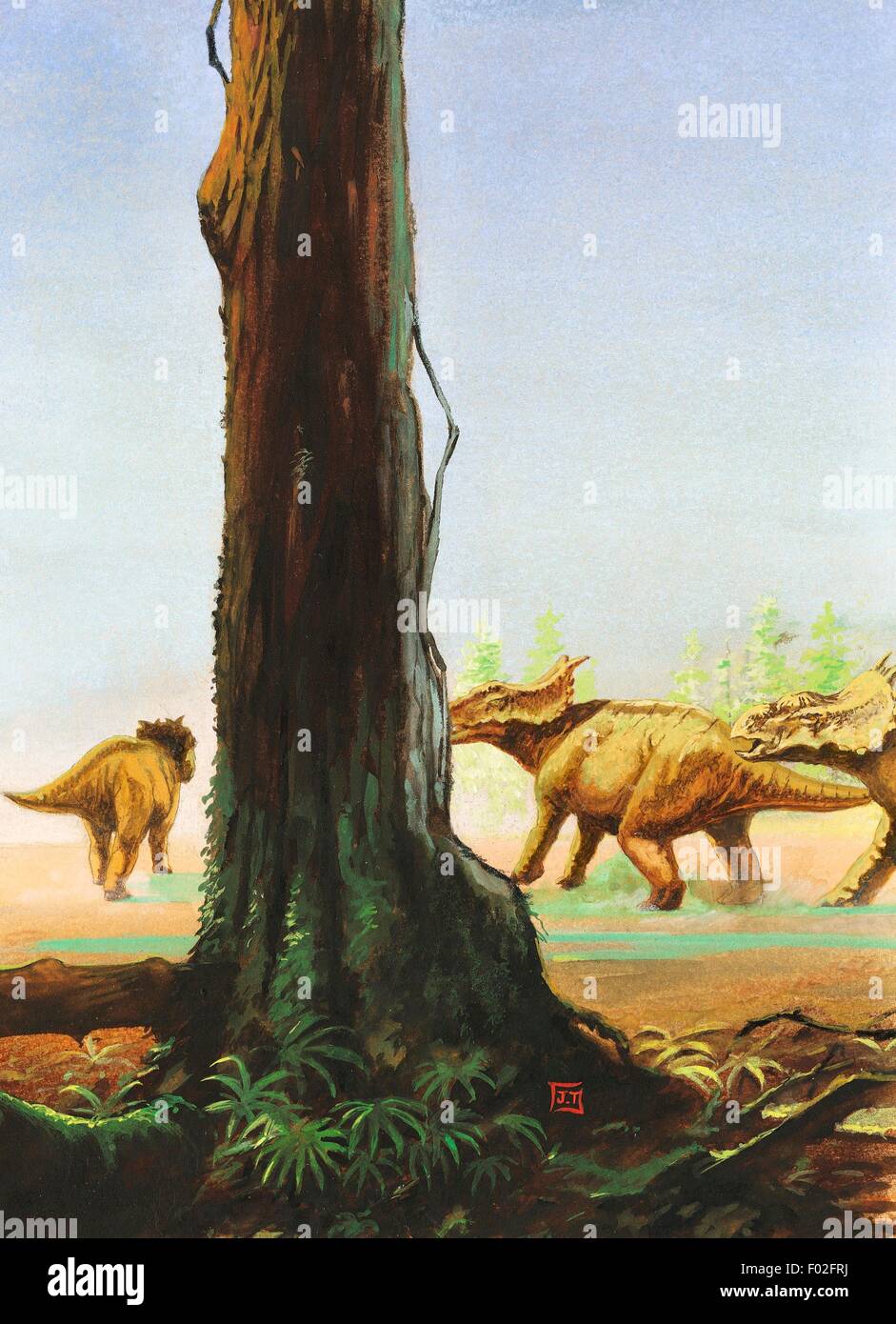 Pachyrhinosaurus canadensis, Ceratopsidae, fin du Crétacé. Artwork by Dang. Banque D'Images