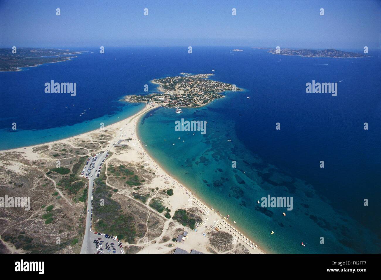 Vue aérienne de l'Isola dei Gabbiani, Palau - Province d'Olbia-Tempio, la Région Sardaigne, Italie Banque D'Images