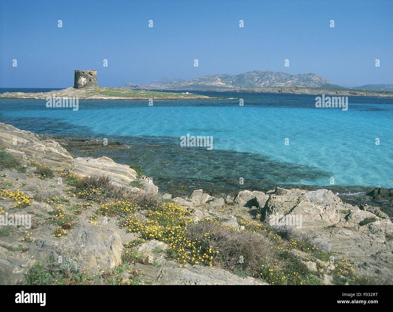 Italie - Sardaigne - Capo del Falcone à l'île de l'Asinara en arrière-plan Banque D'Images