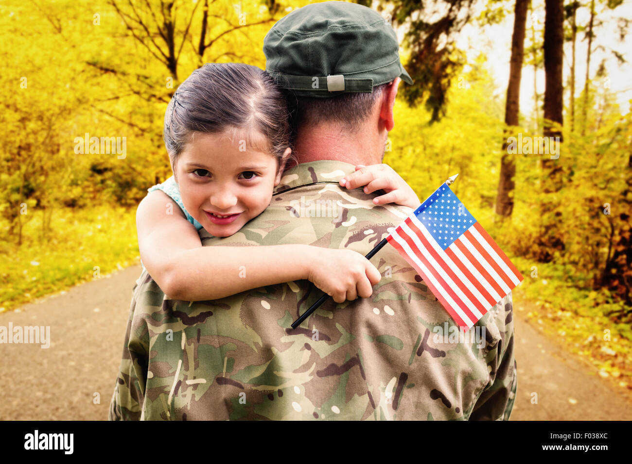 Image composite de soldat réuni avec sa fille Banque D'Images