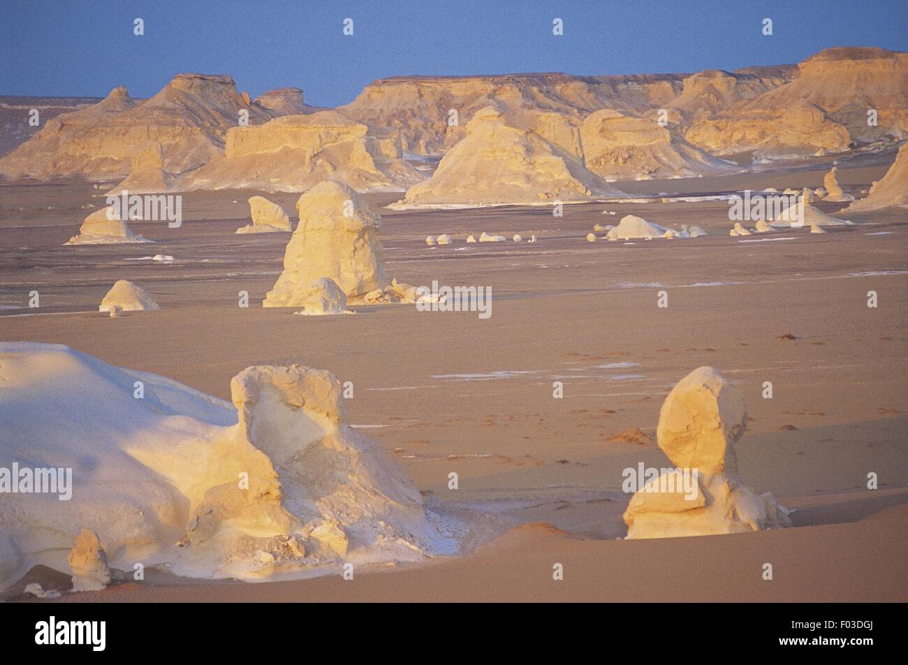 Égypte - Gizeh. Sahara de l'est désert de Libye. Al-Far ?firah (également orthographié 'Farafra Oasis'). Le Désert blanc rock formations Banque D'Images