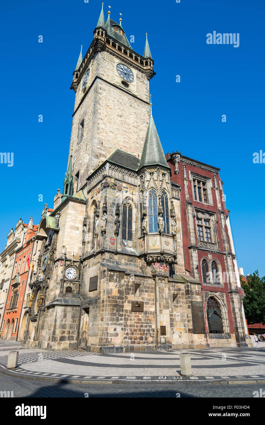 La Staromestska radnice, vieille ville de ville, et de l'horloge astronomique, Staromestske namesti, la place de la vieille ville, Prague, République Tchèque Banque D'Images