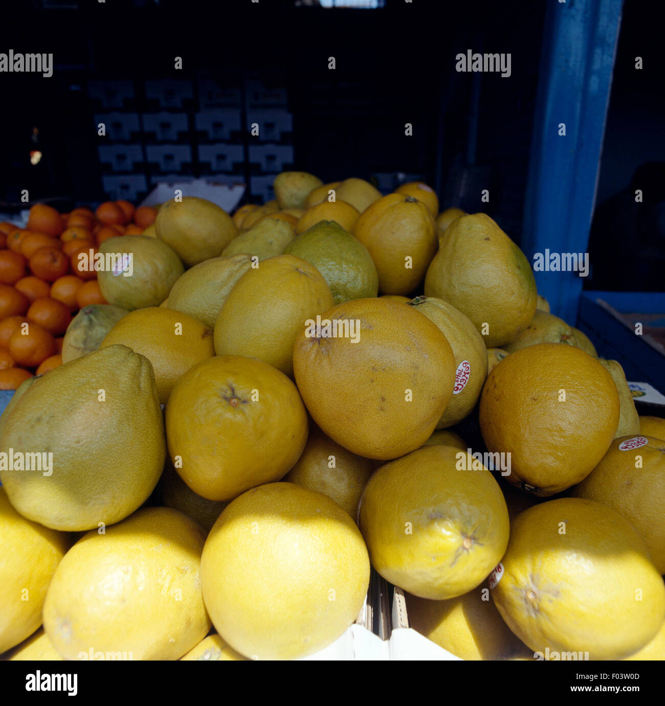 Le pamplemousse sur un stand, Jaffa (Japho), Israël. Banque D'Images
