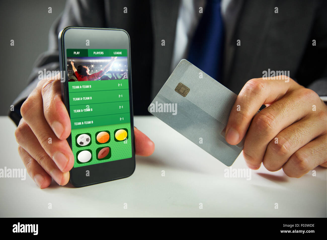 Composite image of businessman using smartphone Banque D'Images