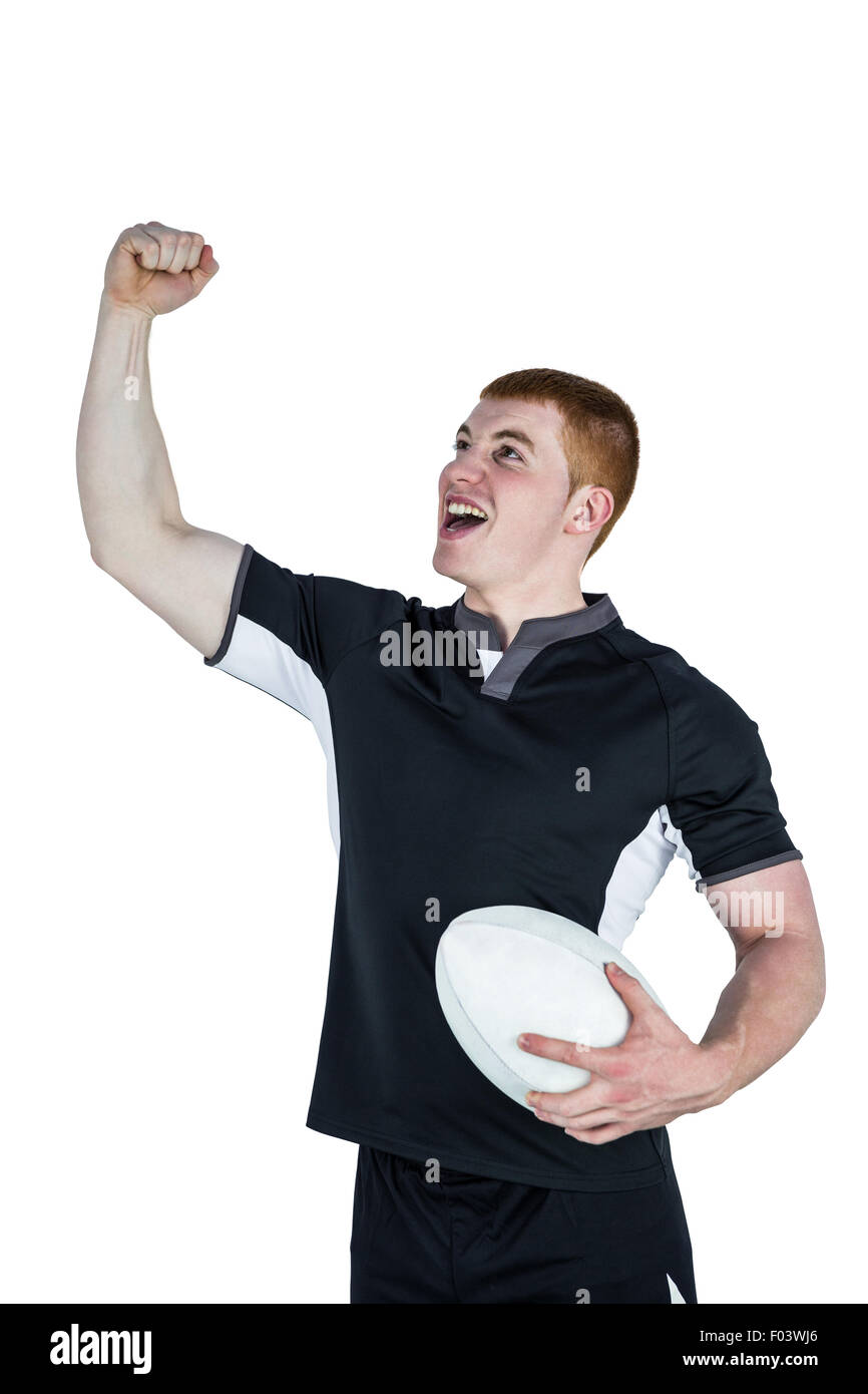 Un joueur de rugby victoire des gestes Banque D'Images
