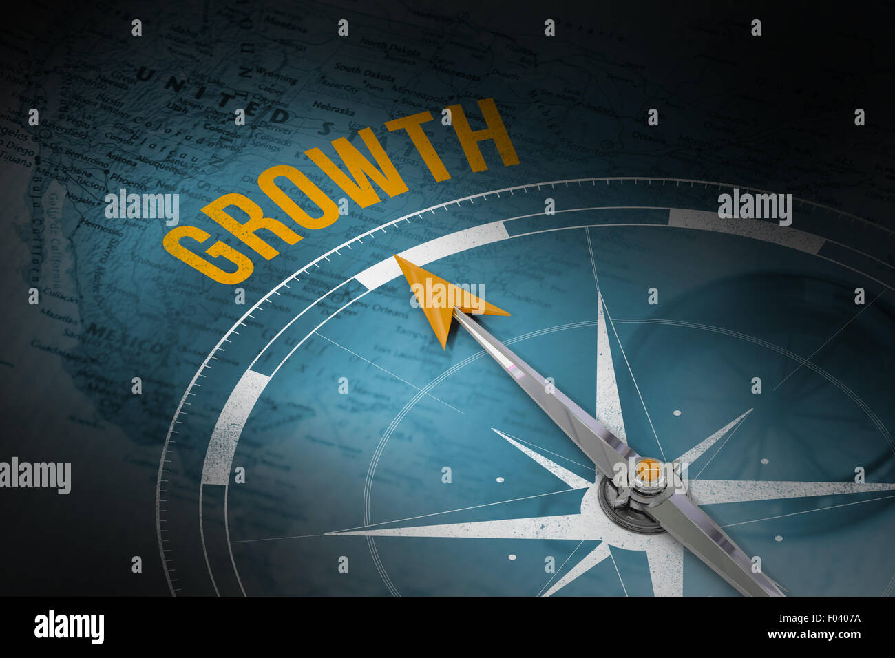 Contre la croissance world map with compass Banque D'Images