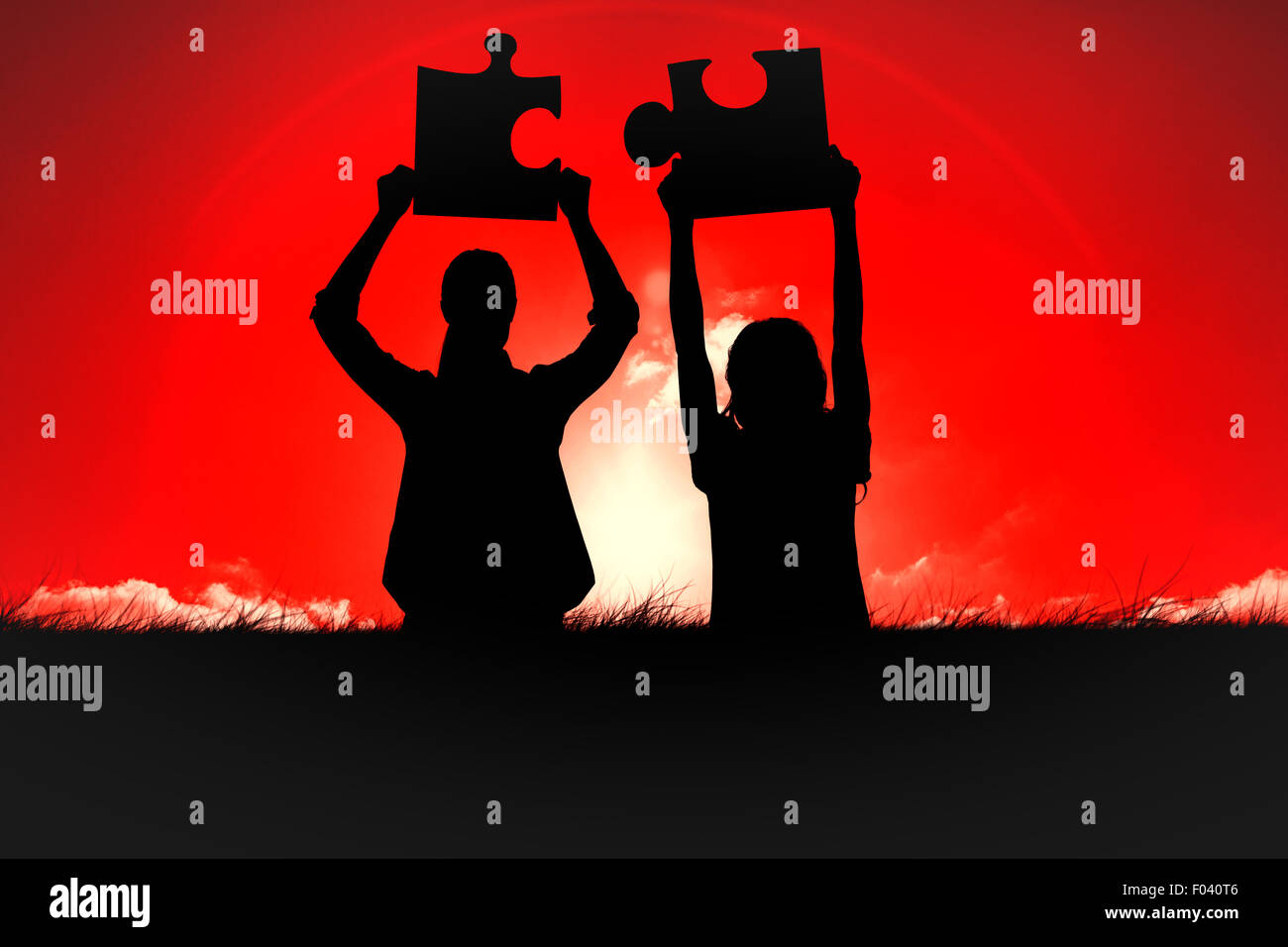 Image composite de jolie blonde holding help sign Banque D'Images