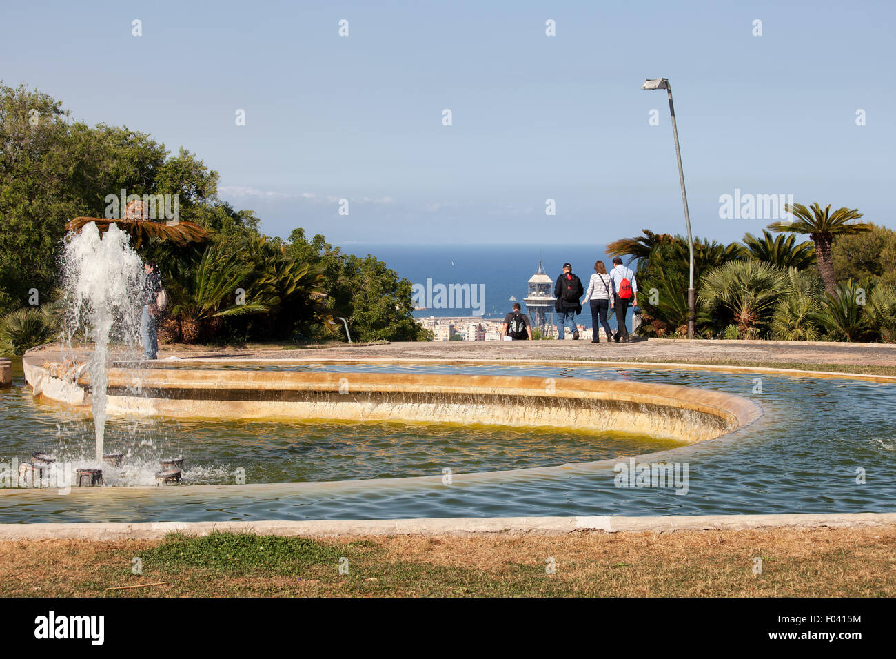 Fontaine sur la colline de Montjuic à Barcelone, Catalogne, Espagne Banque D'Images