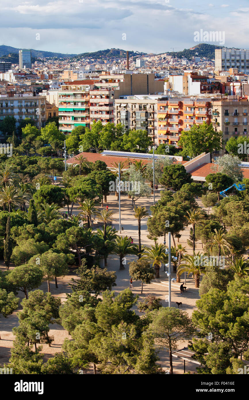 Au-dessus de parc Joan Miro à Barcelone, Catalogne, Espagne Banque D'Images