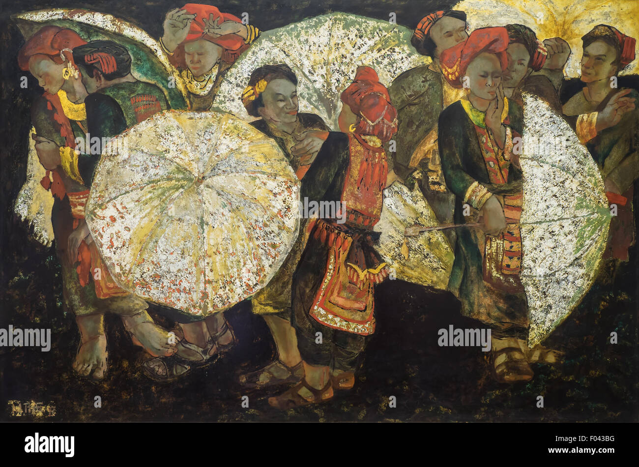 Peinture de femmes des tribus des collines par artiste vietnamien, Musée d'Art, Saigon, Vietnam. Banque D'Images