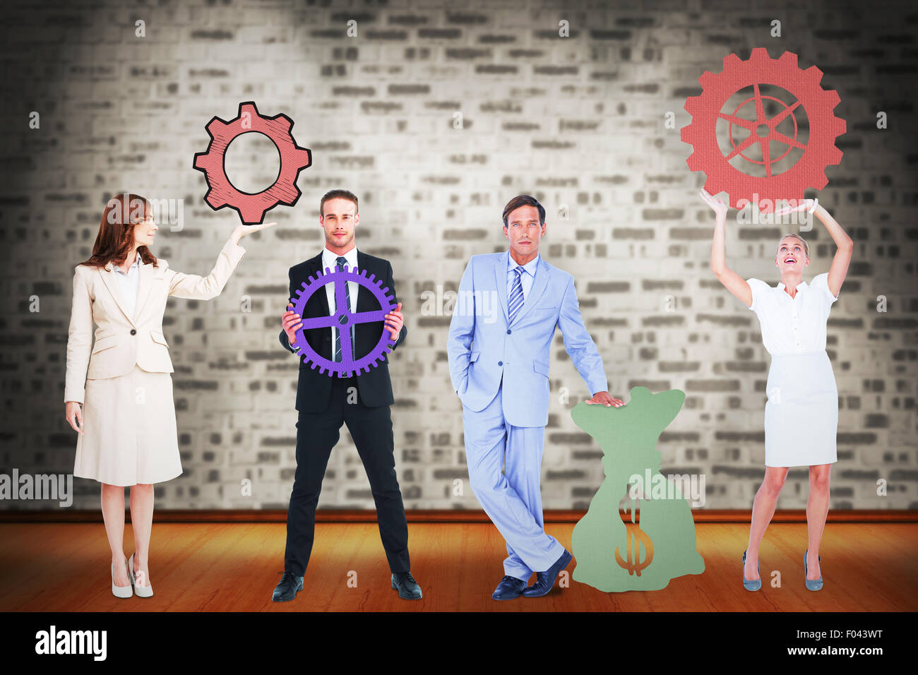 Image composite des gens d'affaires avec des icônes graphiques Banque D'Images