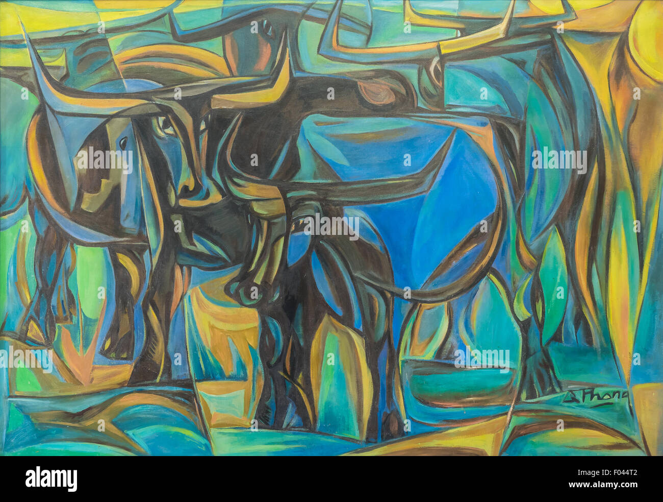 La peinture de style moderne de buffalo par artiste vietnamien, Musée d'Art, Saigon, Vietnam. Banque D'Images