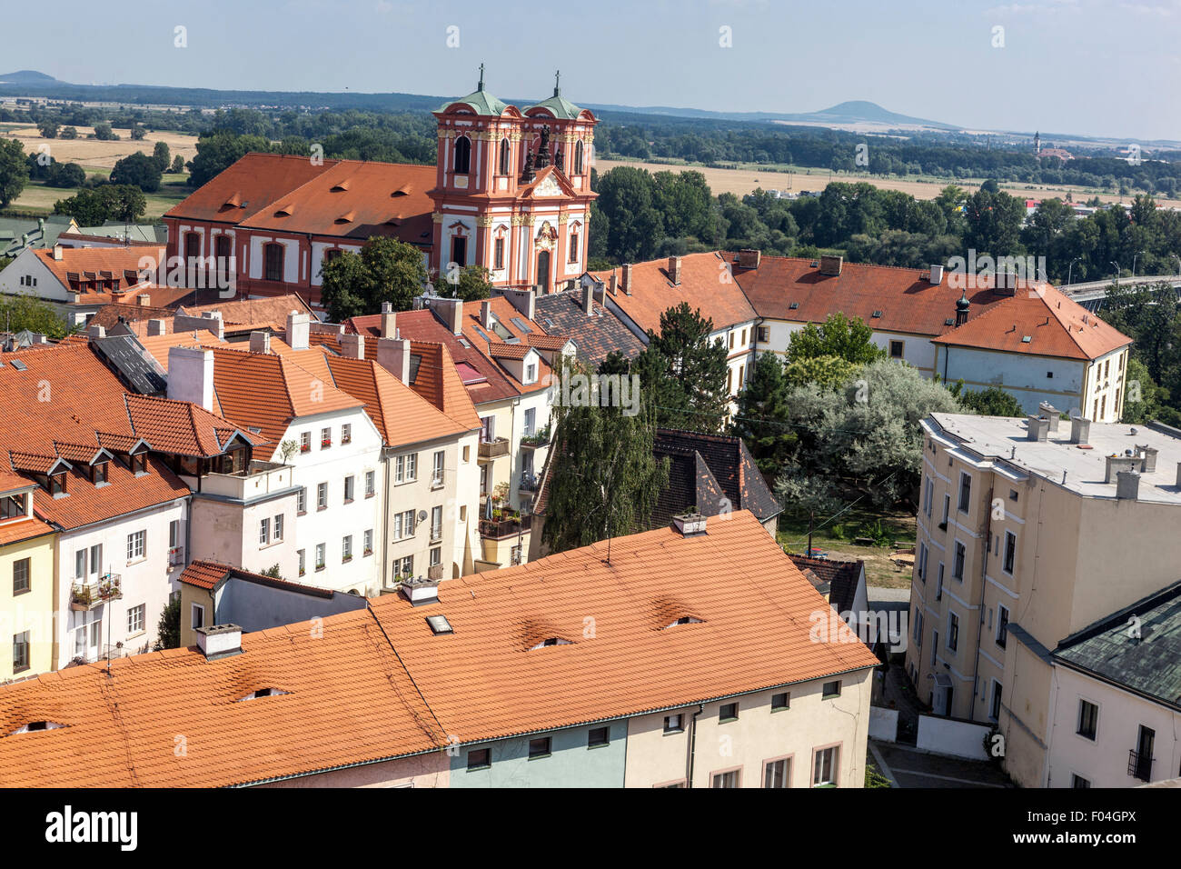 Église des Jésuites et l'université, l'Annonciation de la Vierge Marie, de Litomerice, en Bohême du Nord, République Tchèque Banque D'Images