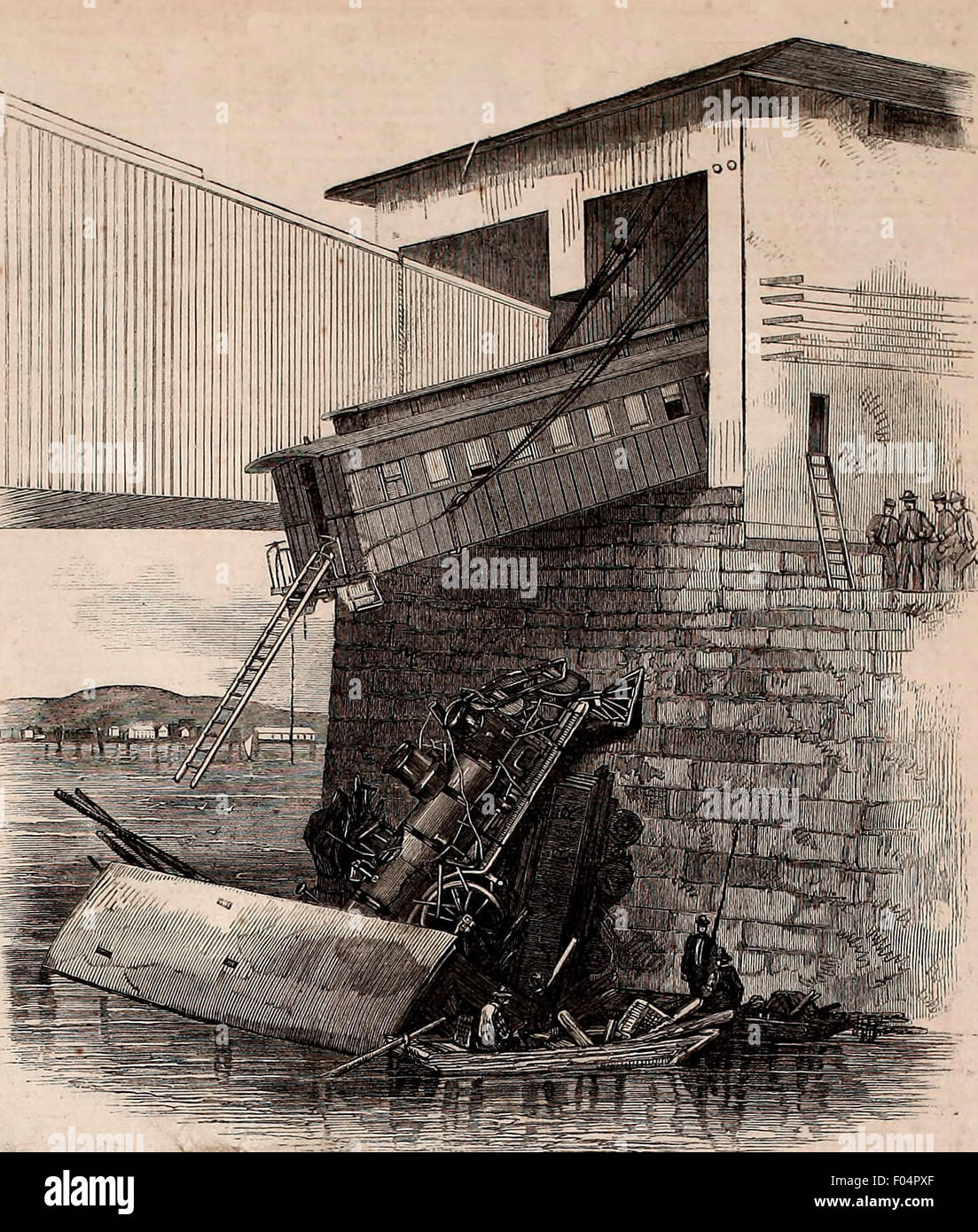 Accident survenu à l'étonnant pont de la Rensselaer et Saratoga Railroad, Federal Street, Troy NY, samedi, 23 Septembre, 1865 Banque D'Images