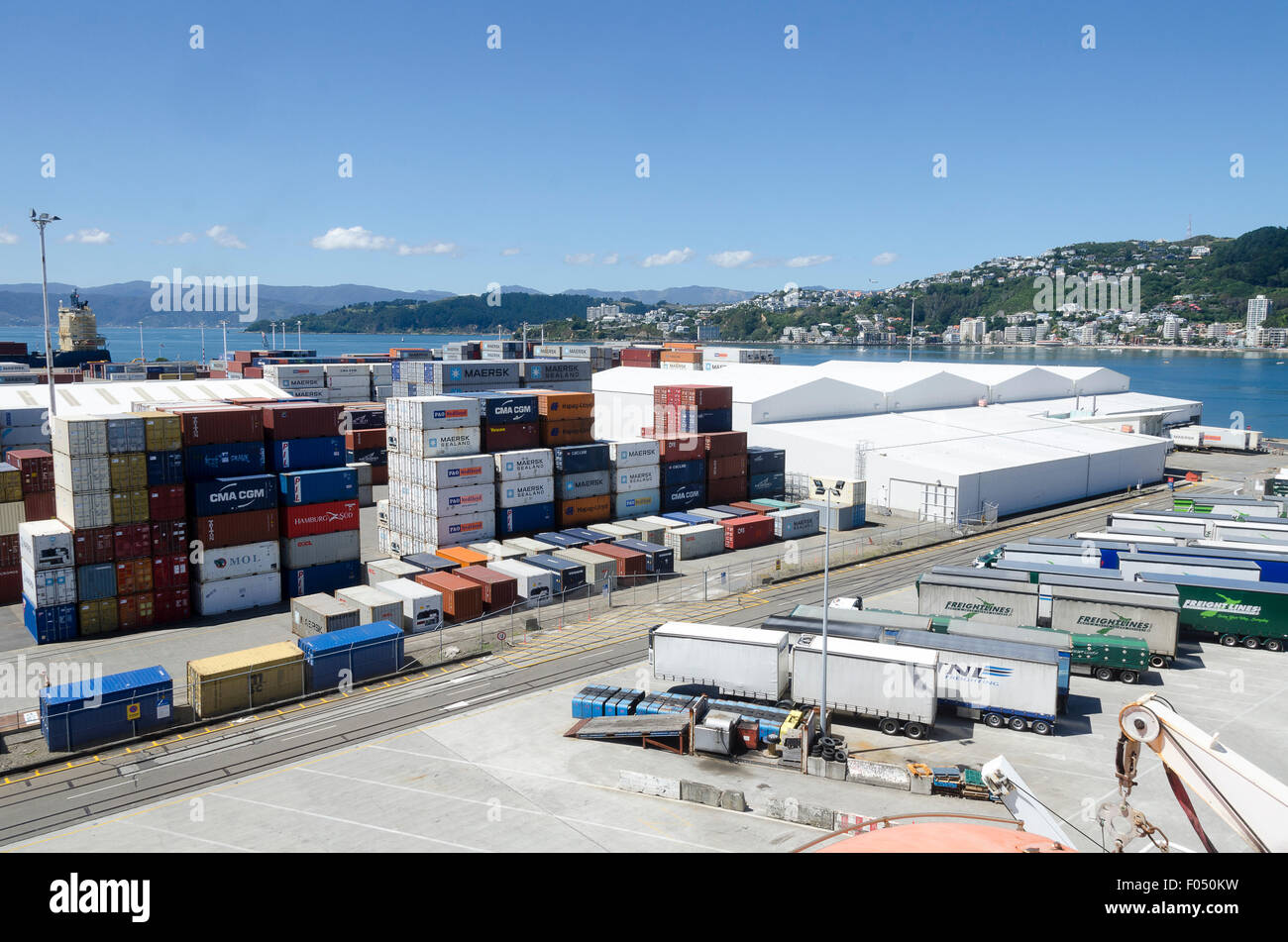 Port à conteneurs, Wellington, Île du Nord, Nouvelle-Zélande Banque D'Images