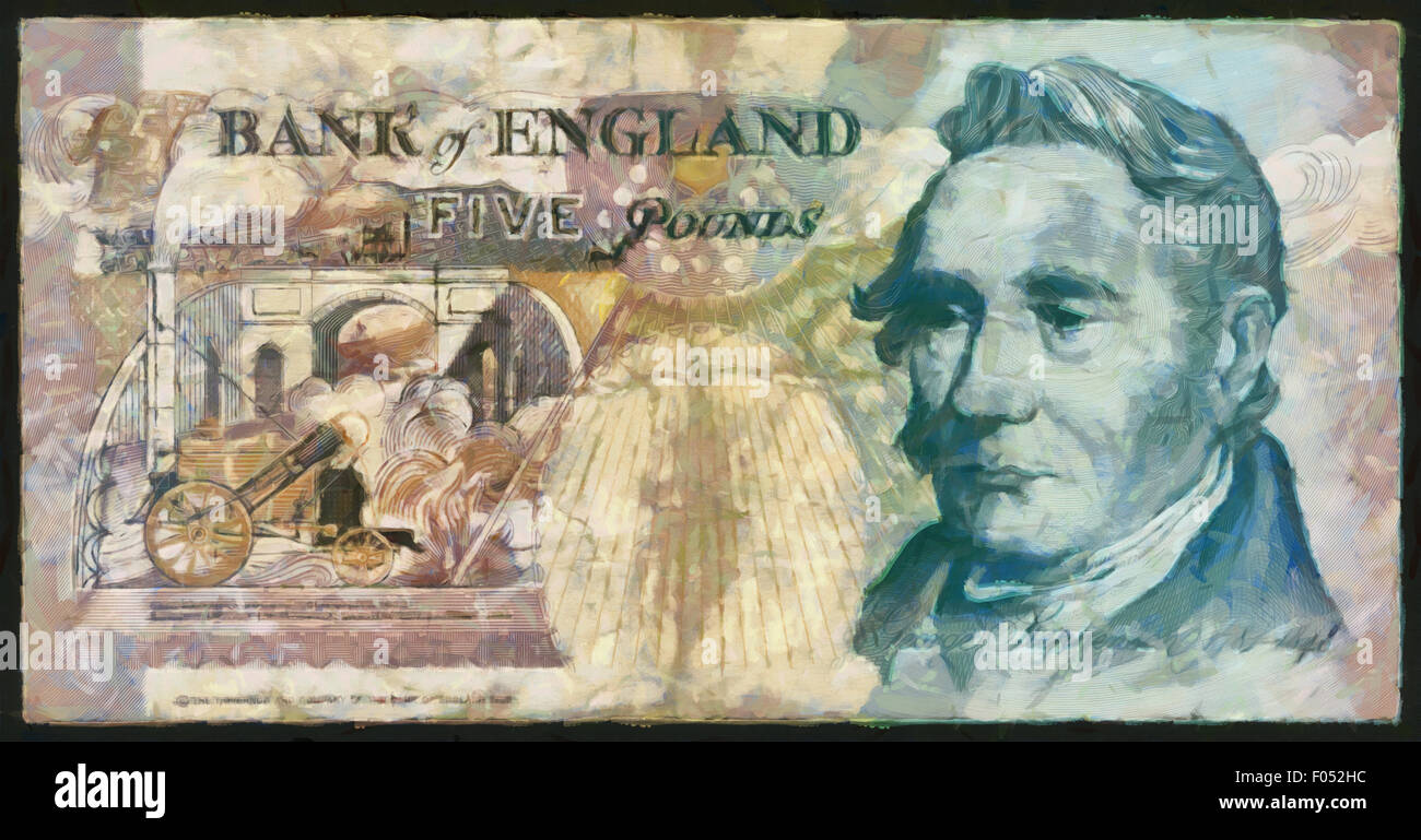 Billets de monnaie,illustrations, 5 lb, en Angleterre,1990,George Stephenson Banque D'Images