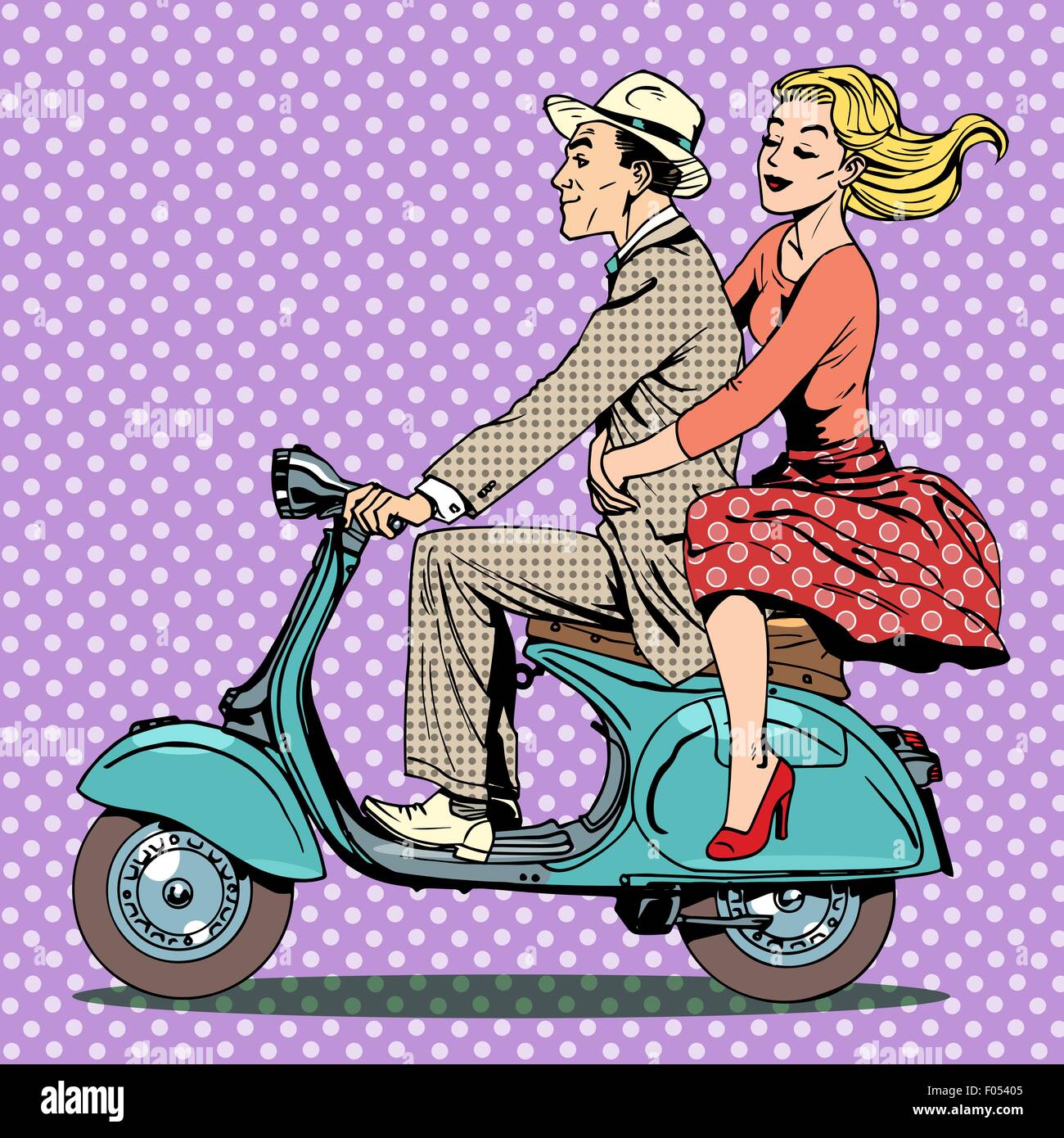 Homme Femme retro scooter Illustration de Vecteur