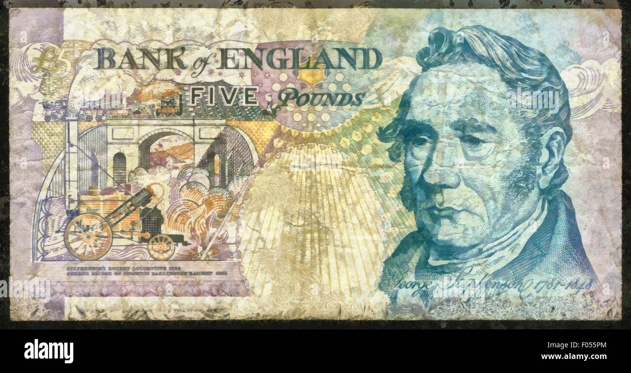 Billets de monnaie,illustrations, 5 lb, en Angleterre,1990,George Stephenson Banque D'Images