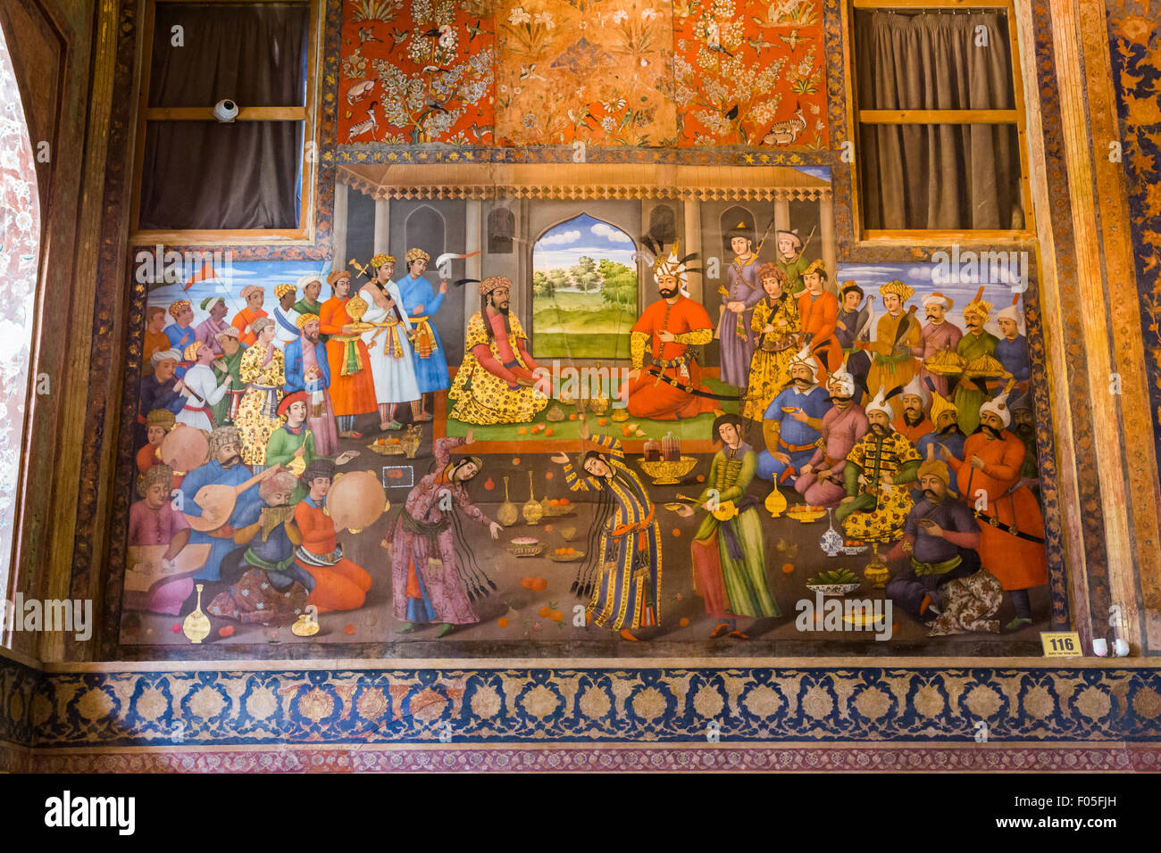 Peinture de Shah Tahmasp et l'empereur moghol Humayun, Chehel Sutun Palace, Isfahan, Iran Banque D'Images