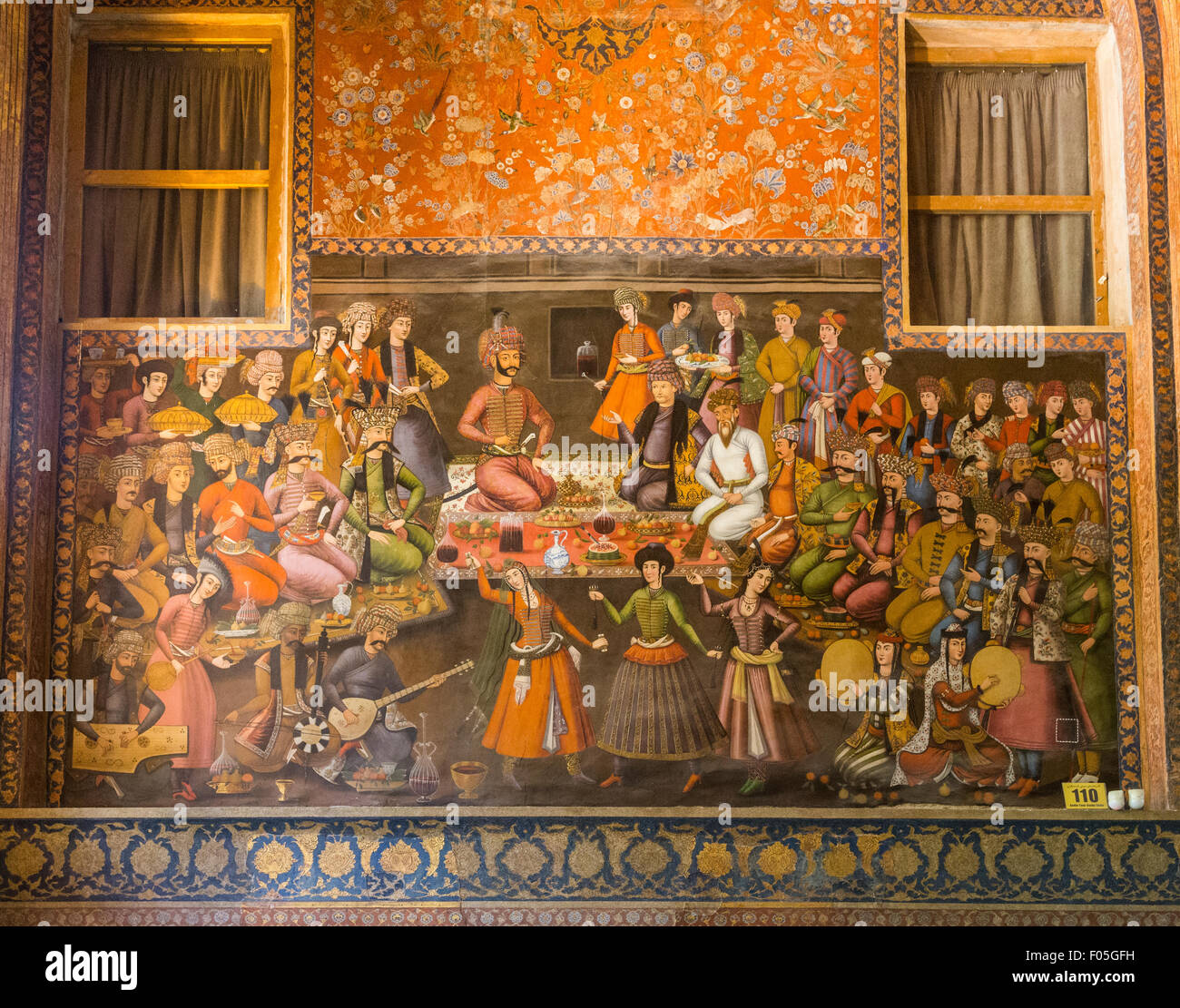 Peinture de Shah Abbas II et Nadr Muhammad Khan, Palais Chehel Sutun, Isfahan, Iran Banque D'Images