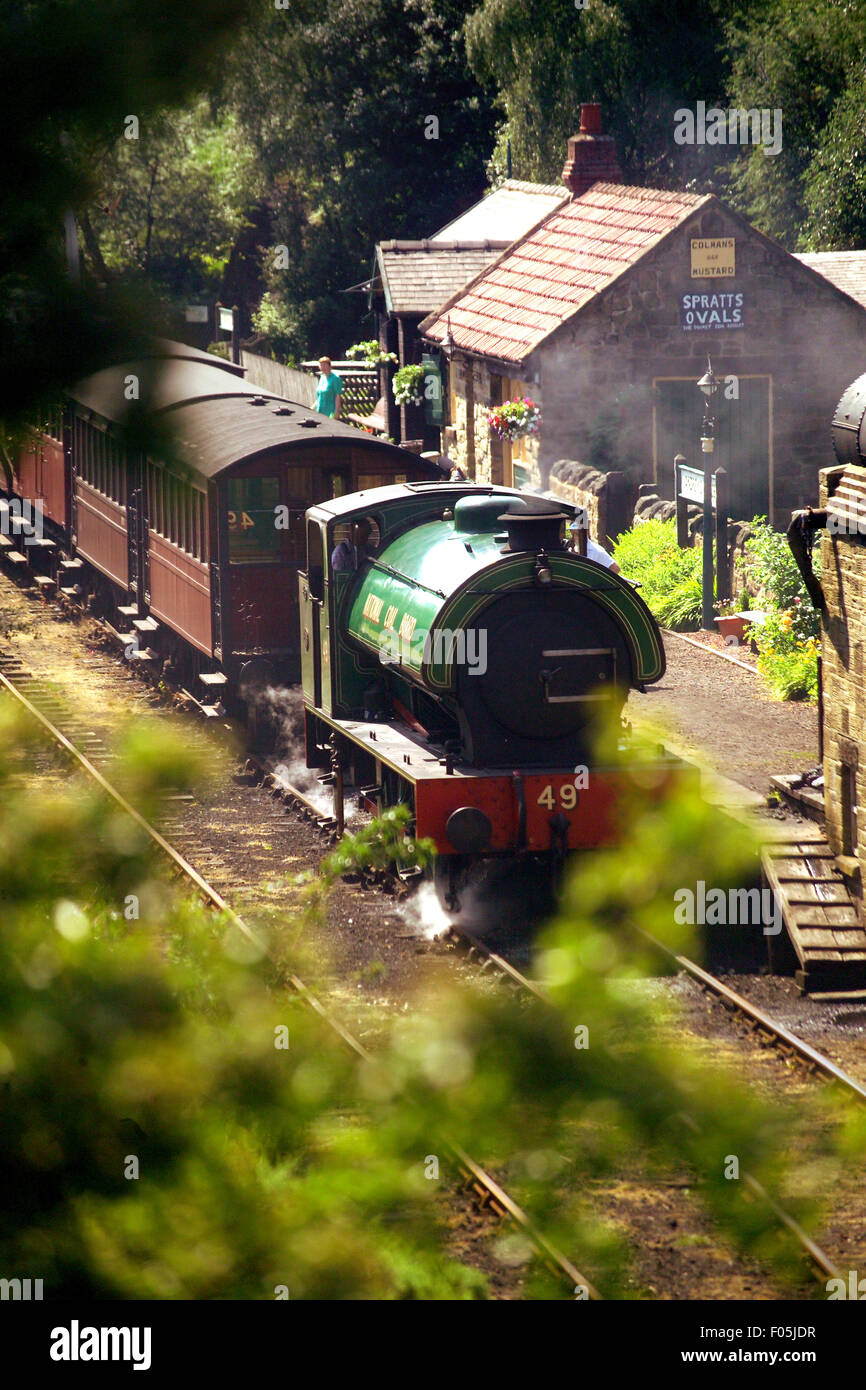 En train à vapeur sur la station de chemin de fer Tanfield Banque D'Images