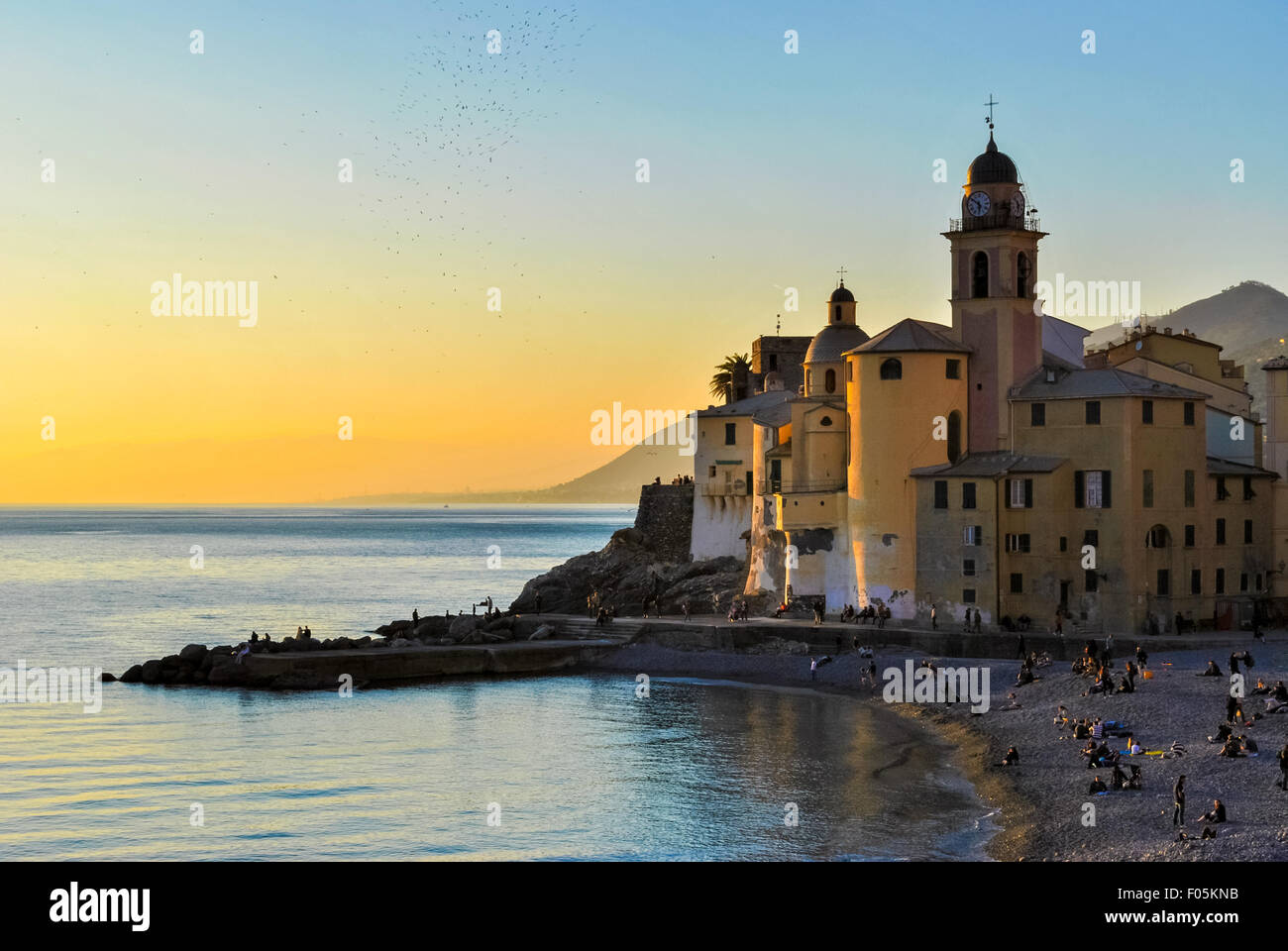 Coucher du soleil d'hiver à Camogli Banque D'Images