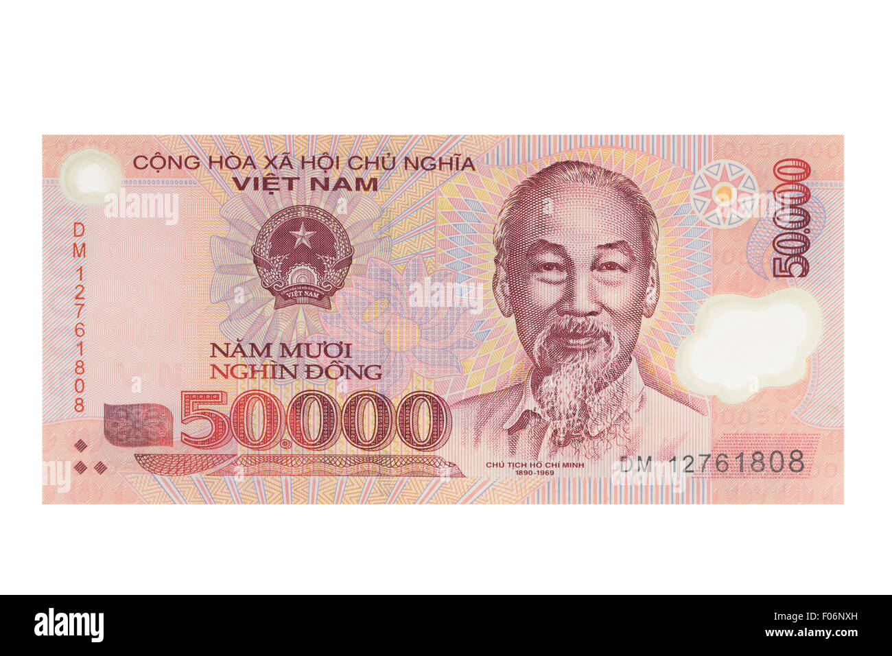 Cinquante mille dongs vietnamiens billet sur un fond blanc Banque D'Images