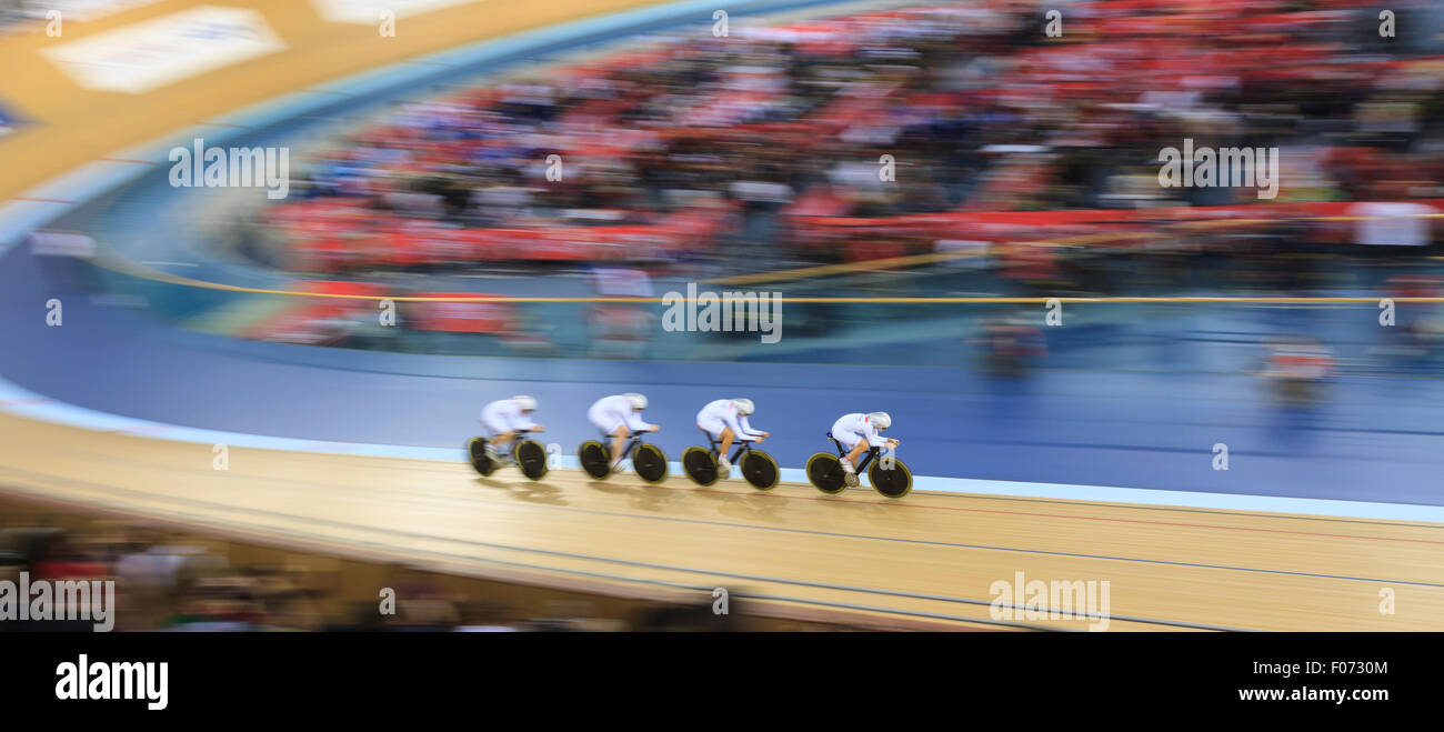 Team GB (Grande-Bretagne) en qualifications pour l'équipe féminine à l'exercice 2014 la Coupe du Monde de Cyclisme sur piste de l'UCI, Londres Banque D'Images