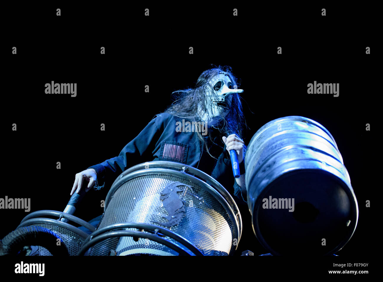 Toronto, Ontario, Canada. 8e août, 2015. Le groupe de heavy metal américain Slipknot la vedette du show à l'Amphithéâtre Molson Canadian, à Toronto. Membres du groupe : COREY TAYLOR, MICK THOMSON, JIM ROOT, CRAIG JONES, SID WILSON, Shawn Crahan, Chris Fehn, ALESSANDRO VENTURELLA, JAY WEINBERG © Igor Vidyashev/ZUMA/Alamy Fil Live News Banque D'Images