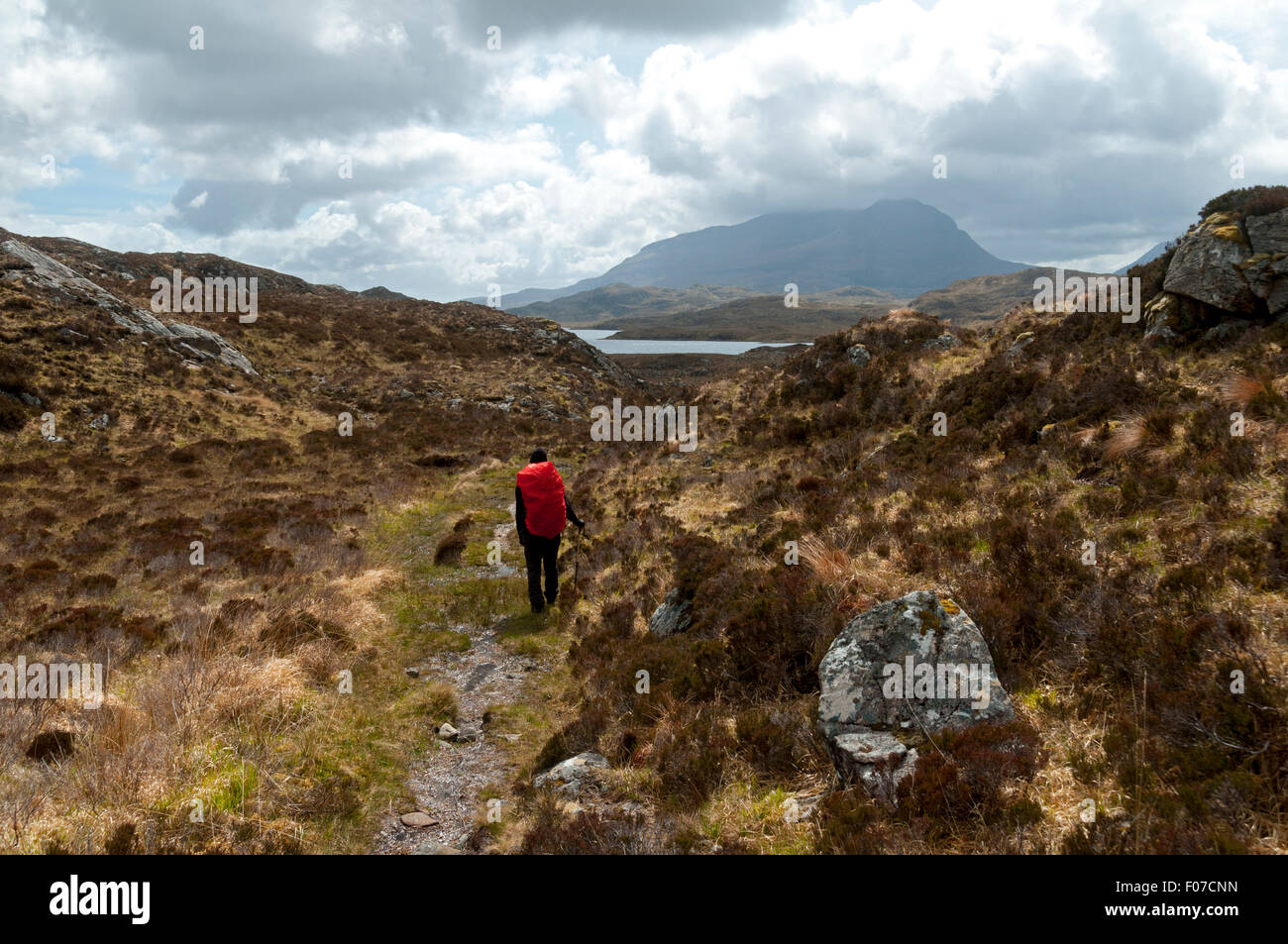 Les traqueurs de cul Mor' chemin sur la rive nord du Loch Fionn, Inverpolly Forêt, Sutherland, Scotland, UK Banque D'Images
