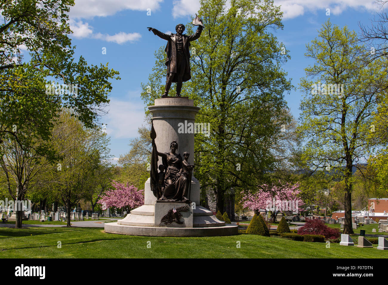 Le monument de Francis Scott Key tombe au cimetière Mount Olivet, à proximité du centre-ville de Frederick, Maryland. Banque D'Images