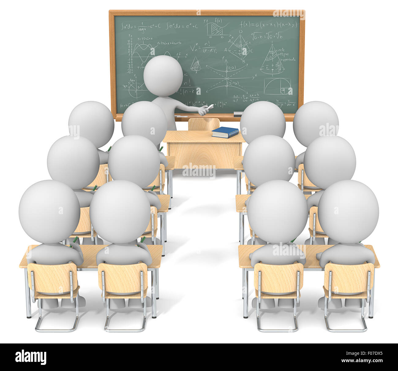 Dude personnages 3D X13 en classe. Tableau sur les mathématiques de l'échantillon. Banque D'Images