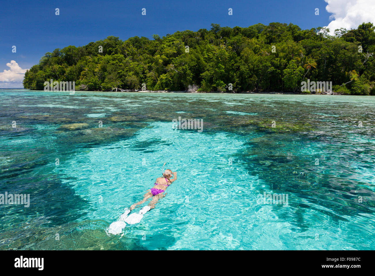 Snorkeling à Marovo Lagoon, Îles Salomon, Îles Salomon Banque D'Images