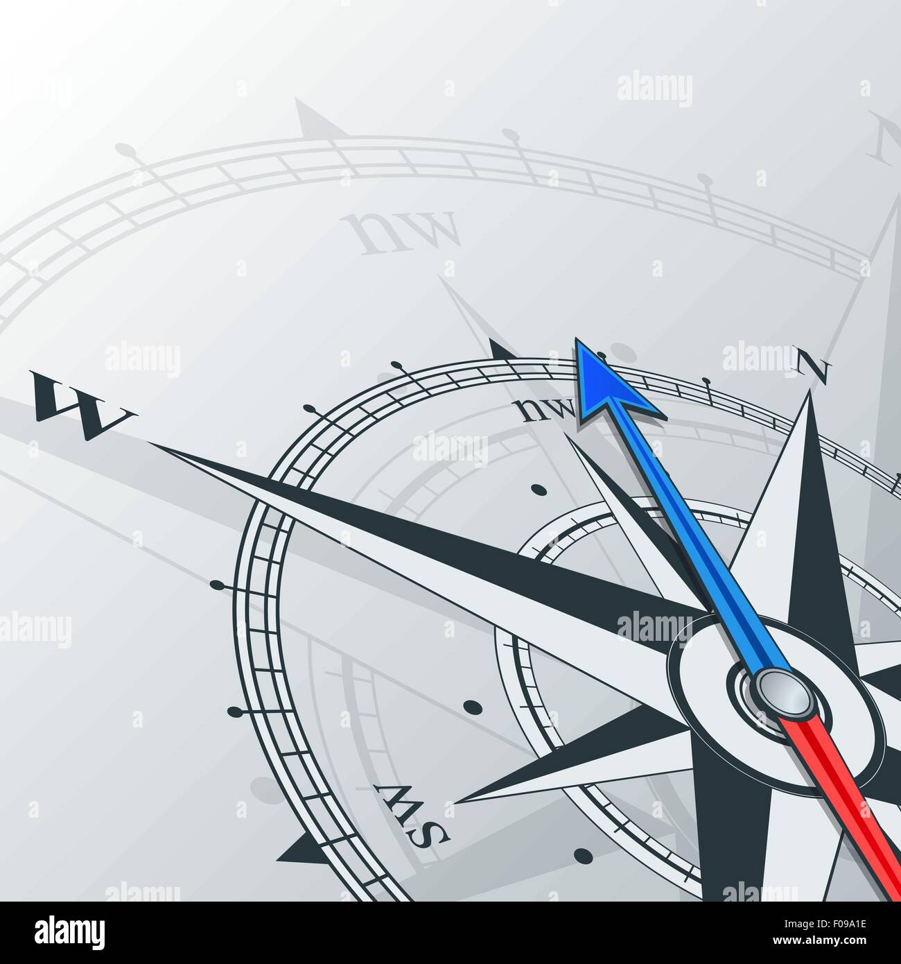 Boussole avec rose des vents, la flèche pointe vers le nord-ouest. illustrations peuvent servir d'arrière-plan Illustration de Vecteur