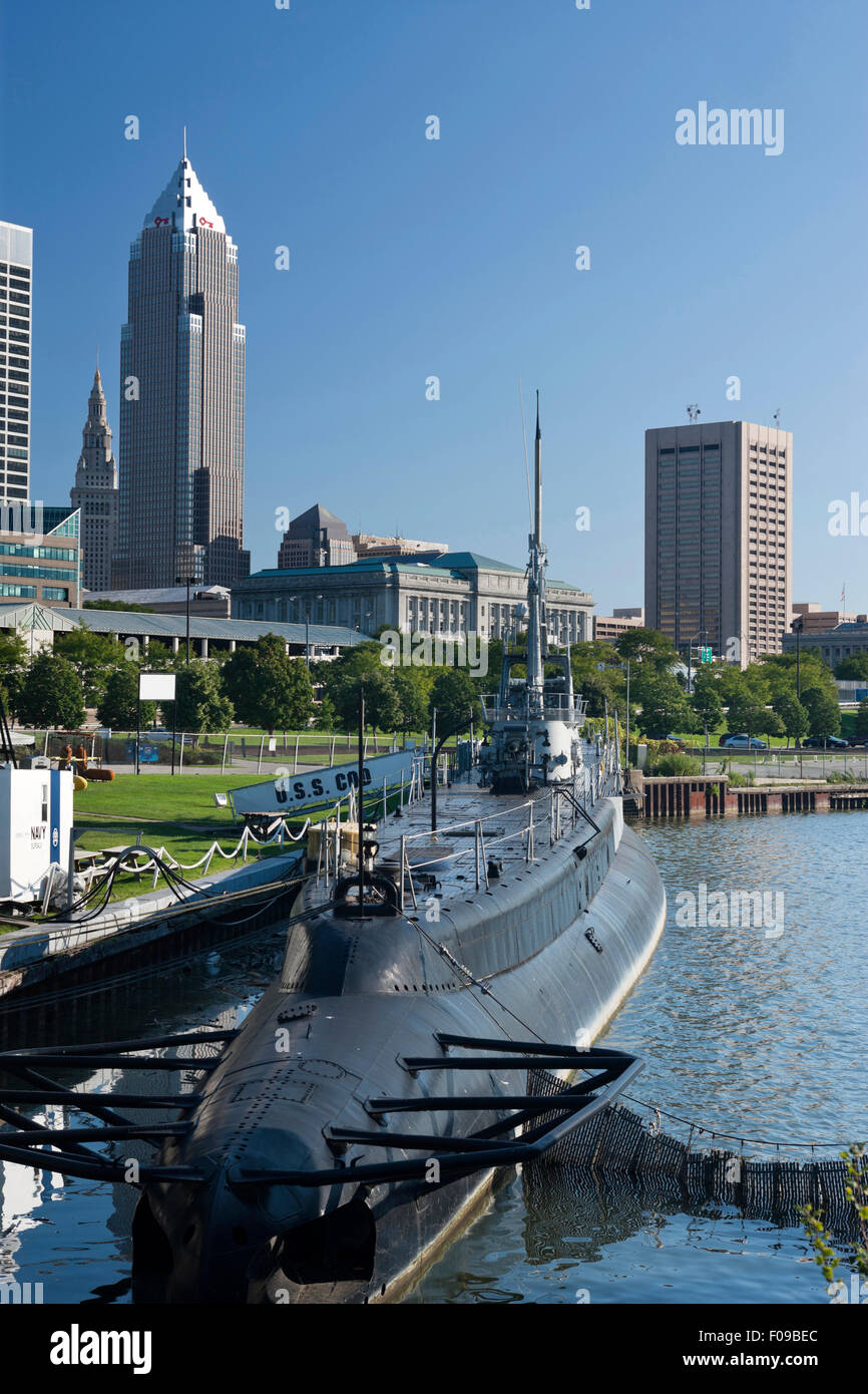 La morue de l'USS LAKE ERIE MEMORIAL WATERFRONT DOWNTOWN CLEVELAND OHIO USA Banque D'Images