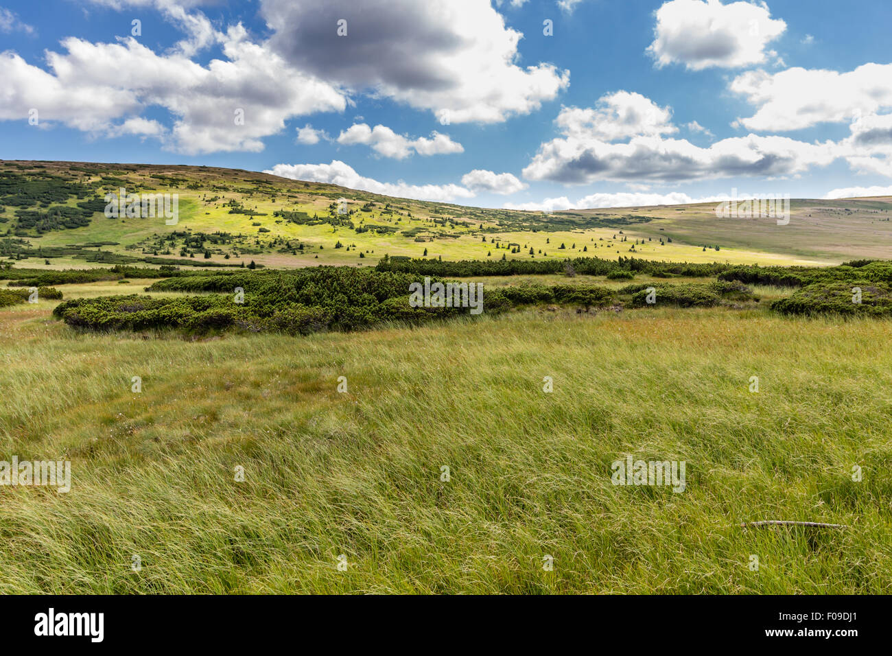 Paysage avec les montagnes et les collines, beau ciel et nuages dans le parc national de Krkonose République Tchèque Banque D'Images