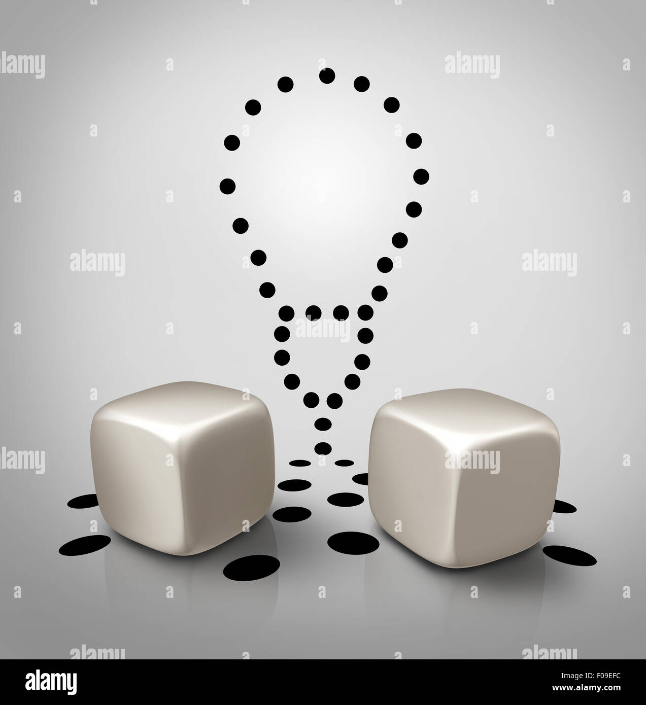 Venture idée et invention dés l'icône concept avec taches dans une ampoule forme comme un symbole d'affaires créatives pour augmenter la chance de succès d'idées ou d'argent sur une éventuelle proposition de la spec. Banque D'Images