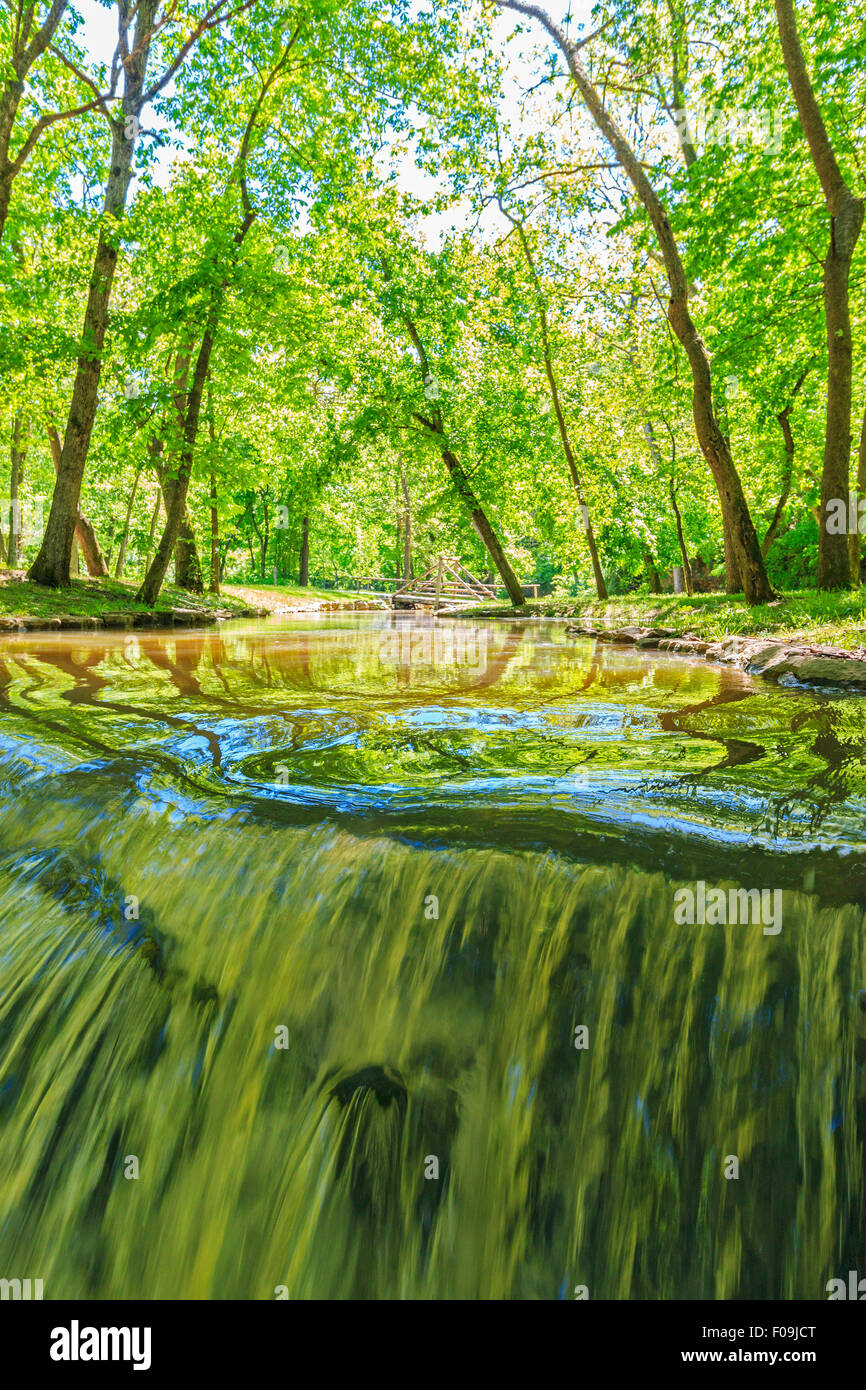 L'une des nombreuses chutes d'eau à Dogwood Park Nature Canyon près de Branson, MO., vu d'un angle inhabituel Banque D'Images
