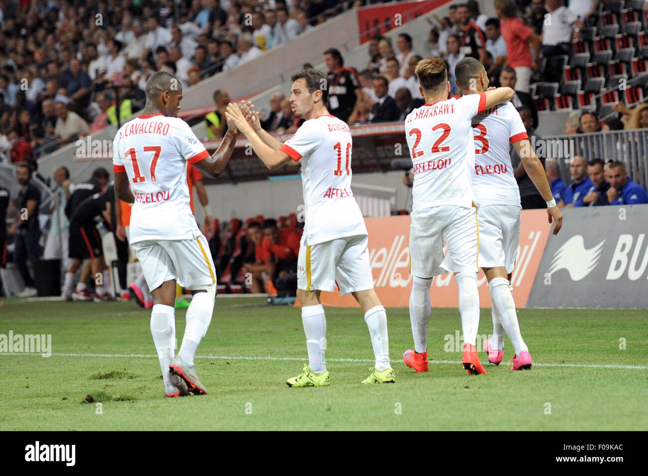 Nice, France. Le 08 août, 2015. Ligue 1 française de football. De la saison, Nice et Monaco. EQUIPE DE FOOTBALL DE MONACO - BERNARDO SILVA (asm) célèbre son but d'Action © Plus Sport/Alamy Live News Banque D'Images