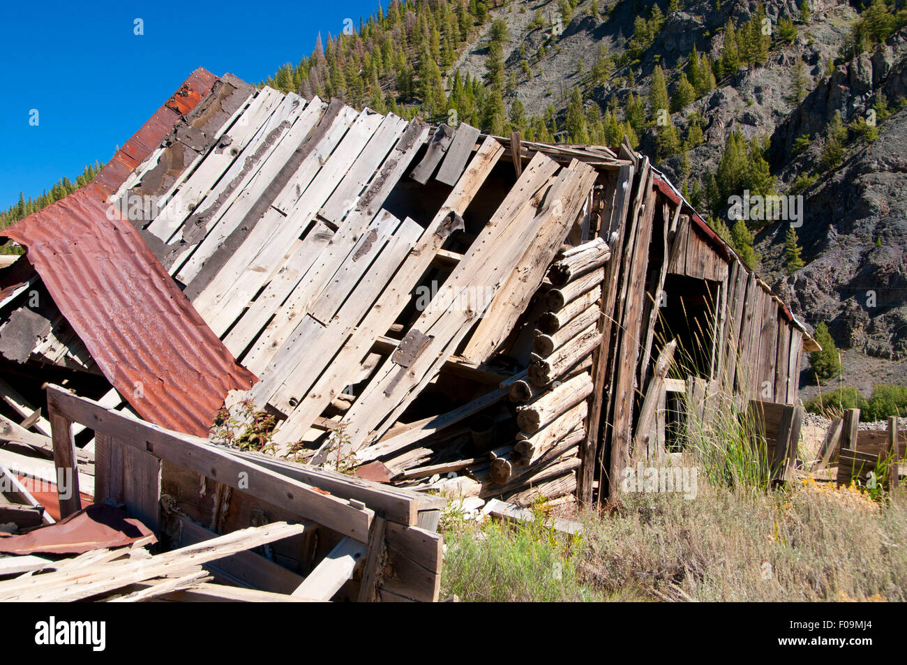 Ville fantôme de Bonanza, terre de la zone historique de La Fourche Yankee Custer, autoroute, Salmon-Challis National Forest, North Carolina Banque D'Images