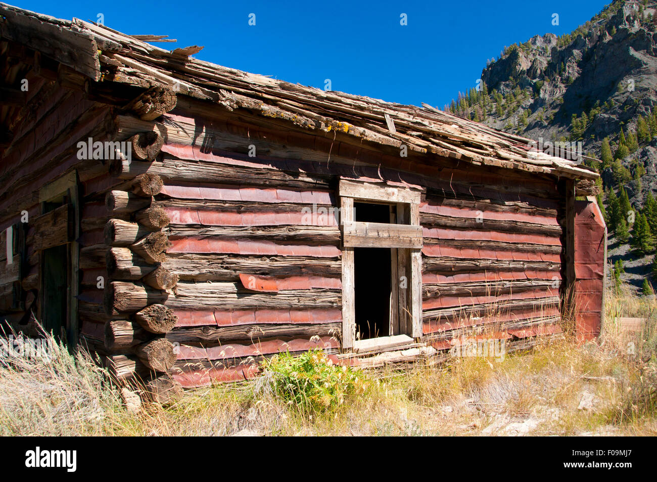 Ville fantôme de Bonanza, terre de la zone historique de La Fourche Yankee Custer, autoroute, Salmon-Challis National Forest, North Carolina Banque D'Images
