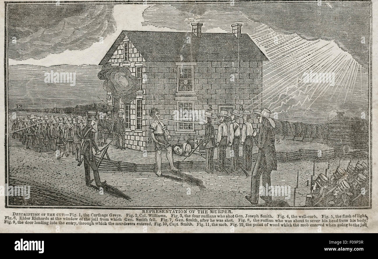 Schéma montrant différentes scènes dans le meurtre de Joseph Smith dans la prison de Carthage, Illinois, le 27 juin, 1844 Banque D'Images