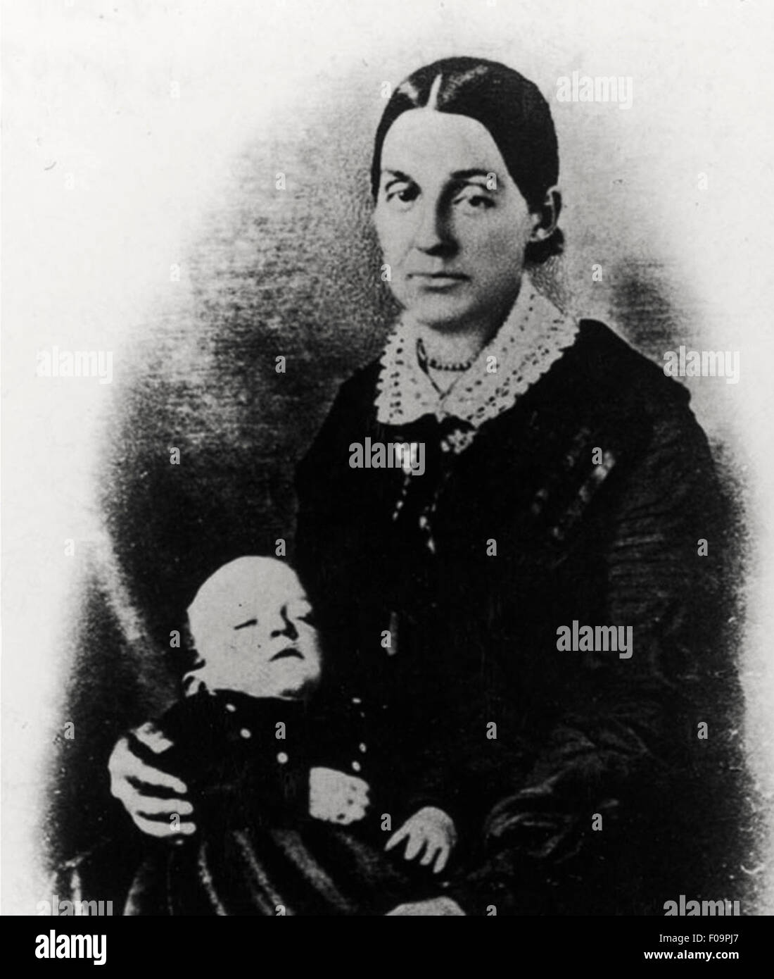 Emma Hale Smith 1844. Première épouse de Joseph Smith, fondateur de l'Église mormone, avec leur fils Banque D'Images