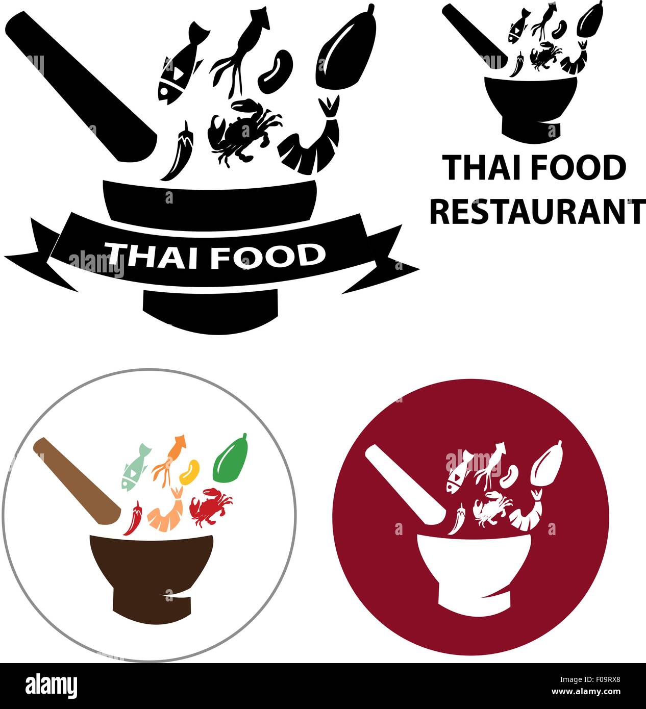 Ensemble de Thai Food restaurant logo Illustration de Vecteur