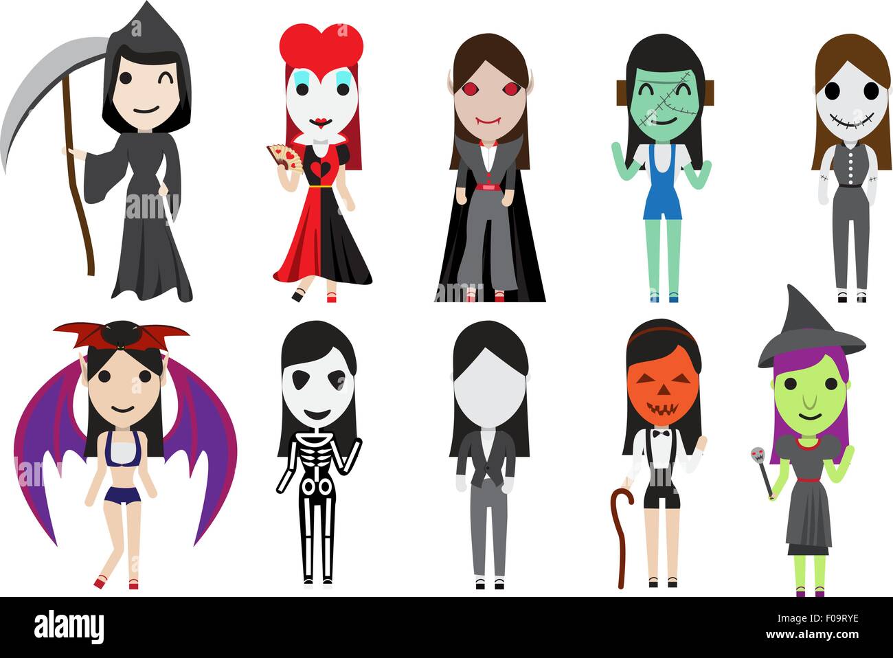 Ensemble de cosplay Halloween party par cute girl, vector Illustration de Vecteur