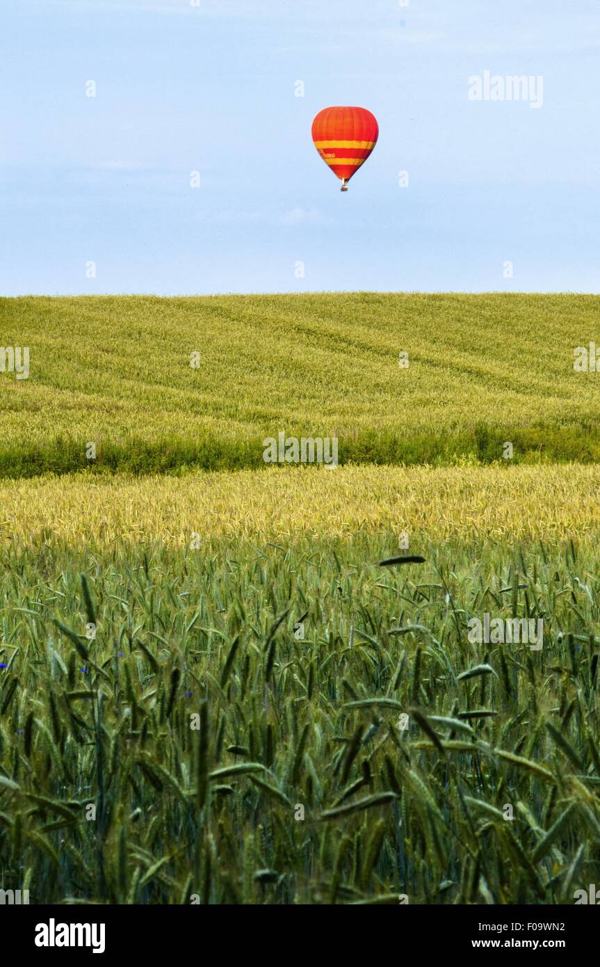 Vue de ferme avec un champ ballon en Poitou-Charentes Masuria près de Mikolajki, Pologne Banque D'Images