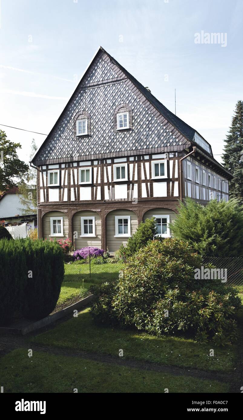 Voir de maison en bois à la Saxe, Allemagne Banque D'Images