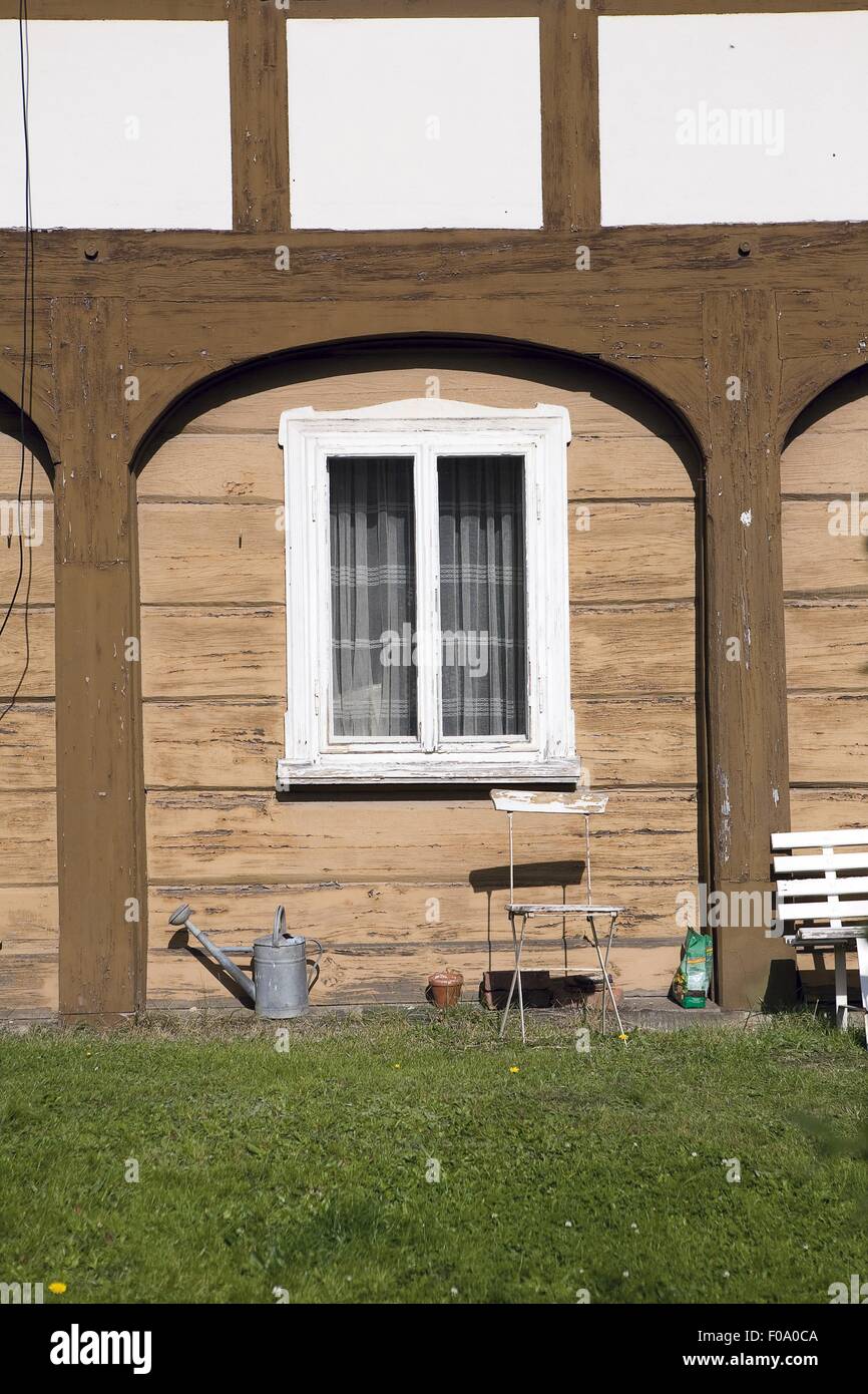 Du haut de la fenêtre de la chambre de Lusace, Haute Lusace, en Saxe, Allemagne Banque D'Images