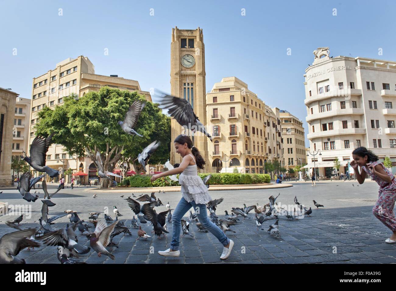 Avis de Hamidiya Tour de l'horloge à Najmah Square à la Place De L'Etoile, Beyrouth, Liban Banque D'Images